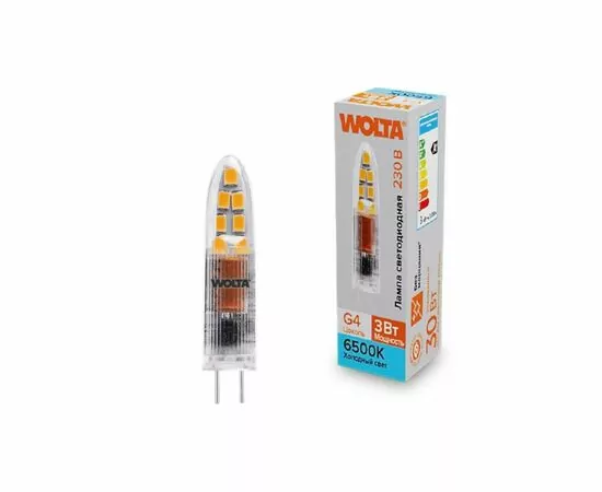 887526 - Wolta лампа св/д JC G4 220V капсульная 3W(240lm) 6500K 6K пластик WSTD-JC-220V3W6KG4-P (1)