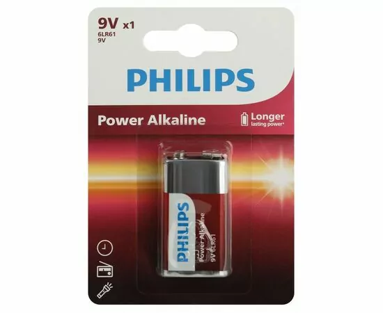 888543 - Элемент питания Philips крона 9V 6LR61/9V 6F22 1BL Power 6LR61P1B/51 (1)