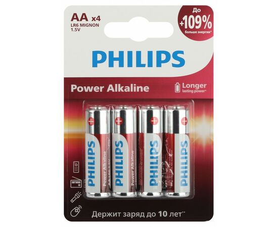888550 - Э/п Philips LR6/316/AA алкалиновые 1,5v 4BL Power LR6P4B/51 (1)