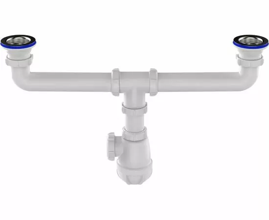 876674 - Aquant Сифон для кухни 1 1/2х40 сдвоенный с метал.решеткой, D0100-6-MR (1)