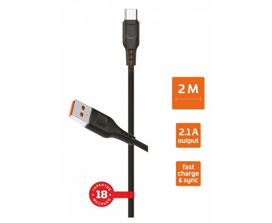 855278 - Кабель GoPower GP01T-2M USB(A)шт. - type C шт. 2 м 2,1A черный (1)