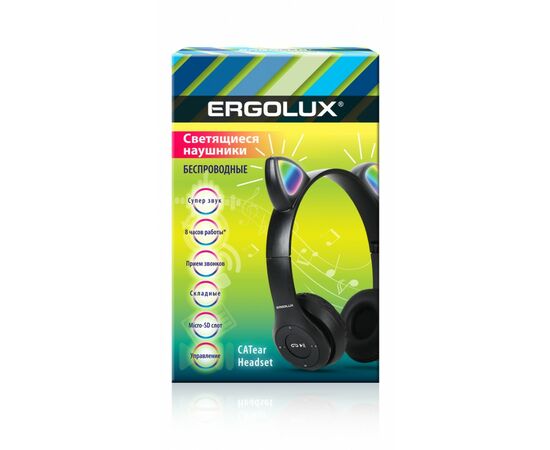 893806 - ERGOLUX наушники беспровод полноразмер, ушки микрофон, акк. 250 mAh Bluetooth 5.3 MP3 черные, 15457 (1)