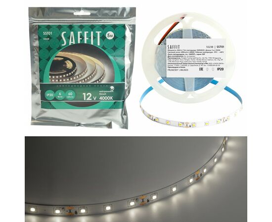 891592 - Saffit лента св/д 12V 6W/m 60SMD(2835)/m 4000K 5000х8х1.22мм IP20 SST01 55238 (1)