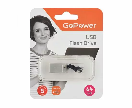 886731 - Флеш-накопитель GoPower MINI 64GB USB3.0 металл серебряный Арт.00-00027359 (1)