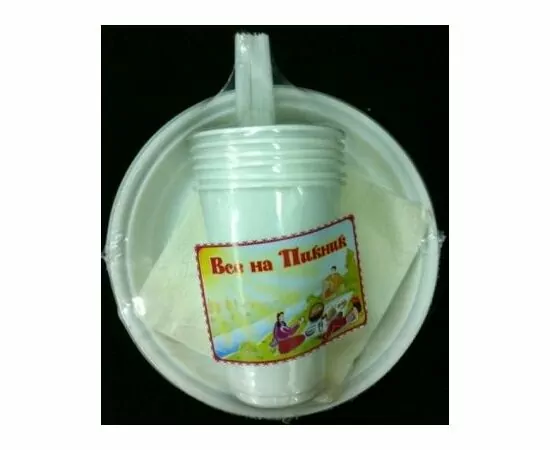 461036 - Одноразовая посуда Набор Летний №1 на 6 персон(тар.d=170мм,стак.0,2,вил,салф) цена за уп 01223 Элпак (1)