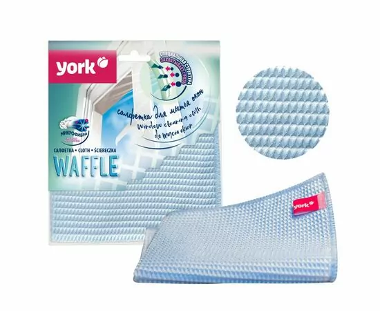 889680 - Салфетка из микрофибры 35*35см,ДЛЯ МЫТЬЯ И ПОЛИРОВКИ ОКОН/СТЕКОЛ,Вафельная,026280/ YORK (1)
