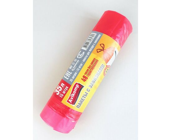 897234 - Мешки для мусора 35л/15шт,18мкм,ПВД,завязки,красные,рулон,Повышенная прочность,4791/ТС!!!/ Avikomp (1)