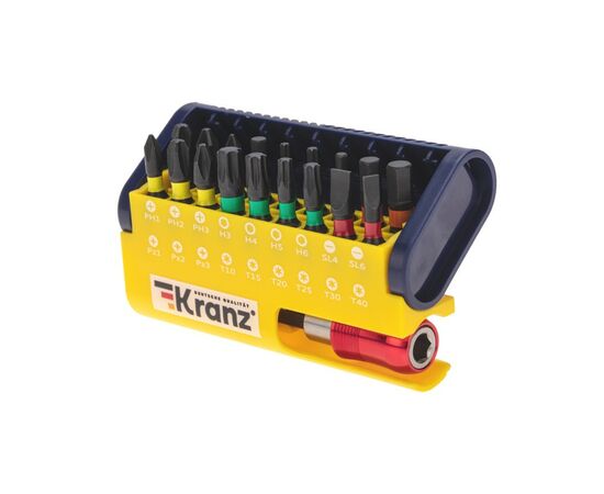 897420 - Kranz Набор бит с магнитным держателем, сталь S2, пластиковый кейс, 19шт, цена/уп. KR-92-0465 (1)