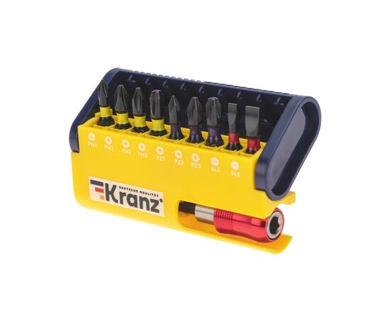 897421 - Kranz Набор бит с магнитным держателем, сталь S2, пластиковый кейс, 10шт, цена/уп. KR-92-0466 (1)