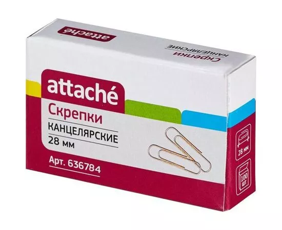 702408 - Скрепки Attache 28 мм., золотистые металлические 100 шт. в карт.уп. 636784 (1)