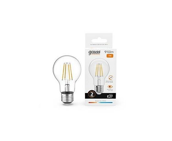 894979 - Gauss Elementary Filament ЛОН А60 Е27 11W(910lm) 2700К 105х60 прозр, стекло, нитевид 22211 (1)