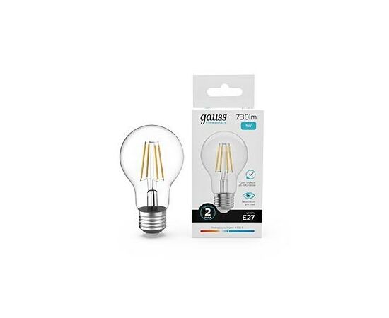 894984 - Gauss Elementary Filament ЛОН А60 Е27 9W(730lm) 4100К 105х60 прозр, стекло, нитевид 22229 (1)