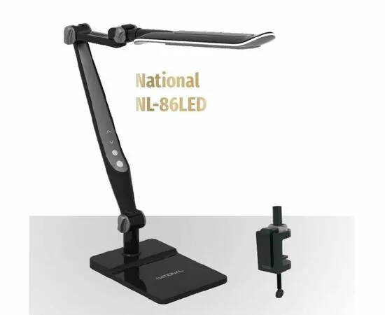 902020 - National NL-86LED св-к св/д настольный 12W(650lm) 3-6K сенсор/дим, струбцина в компл, черный/серебро (1)
