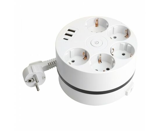 899128 - STEKKER Удлинитель сетевой ПВС 3x1 5 роз. с/з белый 2.5м 2USB+С 5V 250B 16A Comfort белый 49591 (1)