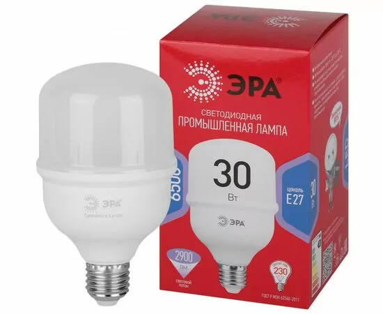 906621 - ЭРА RED LINE LED лампа св/д высокомощ E27 30W(2900lm) 6500K 6K  144х82 T80 POWER 63866 (1)