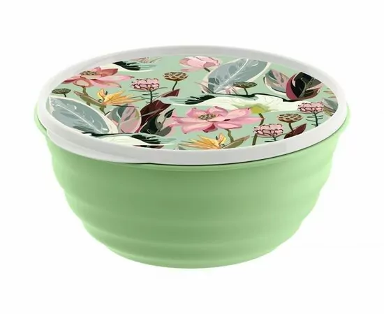 903711 - Миска (салатник) с крышкой Latina 2,1л, с декором зеленый 222133618/08 Homver (1)