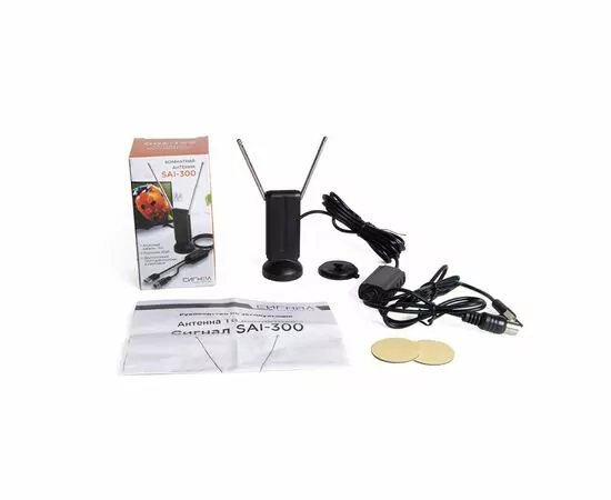 908505 - Антенна комнатная DVB-T2 и ДМВ активная Сигнал SAI-300 кабель 2м, 17835 (1)