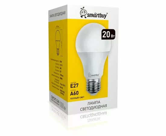 909561 - SmartBuy ЛОН A60 E27 20W(1200lm) 3000K 2K 110x60мм SBL-A60-20-30K-E27 (1)