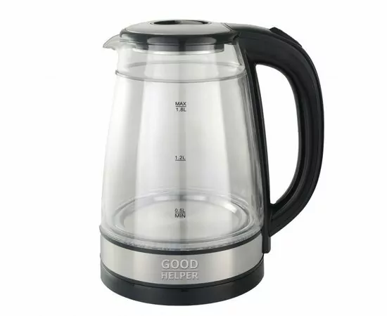 899265 - Чайник электр. GOODHELPER KPG-1800 (диск, 1,8л) 1,5кВт, двойной корпус, стекло + прозрачный пластик (1)