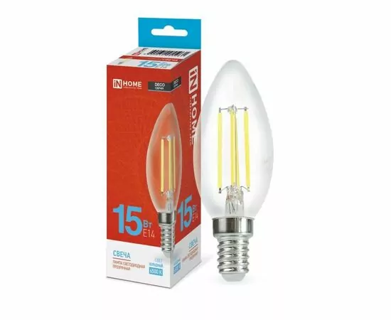 914738 - ASD/InHome лампа св/д Deco Свеча C37 E14 15W(1455lm) 6500К 6K 98x35 филамент (нитевидн) прозр. 5961 (1)