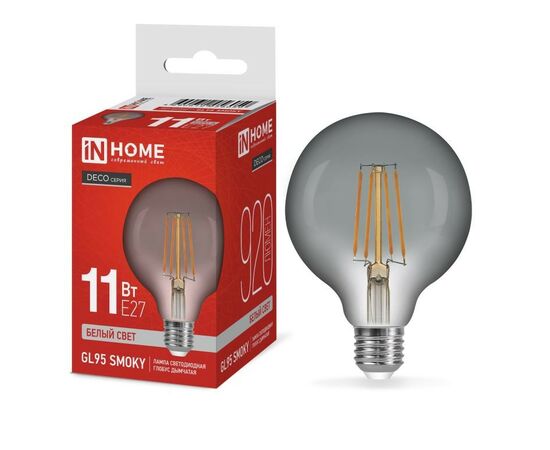 914851 - ASD/InHome лампа св/д Deco Шар GL95 E27 11W(920lm) 4000K 4K 135x95 филамент (нитевидн) дымчат 6050 (1)