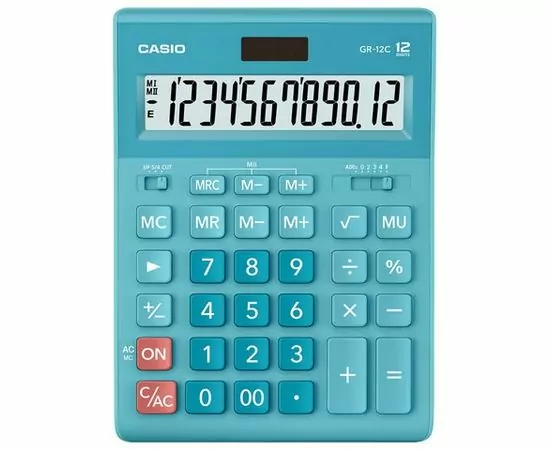 749935 - Калькулятор настольный CASIO GR-12С-LB (210х155 мм), 12 разрядов, двойное питание, ГОЛУБОЙ, GR-12C-L (1)