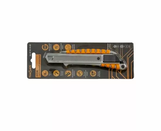 889267 - NAGAN Нож строительный 18мм металл/прорезинен, с направляющей, НГ-НС-18-051 (1)