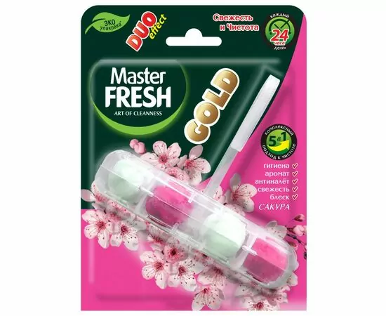 915471 - Подвесной блок для унитаза DUO EFFECT 5в1 формула GOLD САКУРА 1шт Master FRESH (1)
