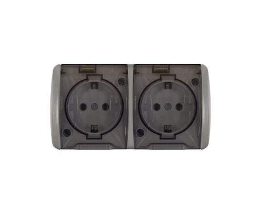 916437 - UNIVersal Клио роз. ОУ 2 мест. 16А (земля) IP54 серый, прозрач.крышка (корп.ABS) К2232-Gr (1)