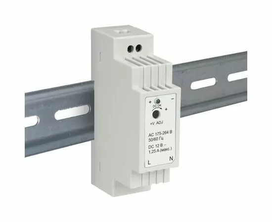 921659 - APEYRON Блок питания на DIN-рейку 12V 15W 175-264V 1,25А IP20 25х93х56мм пластик бел 03-160 (1)