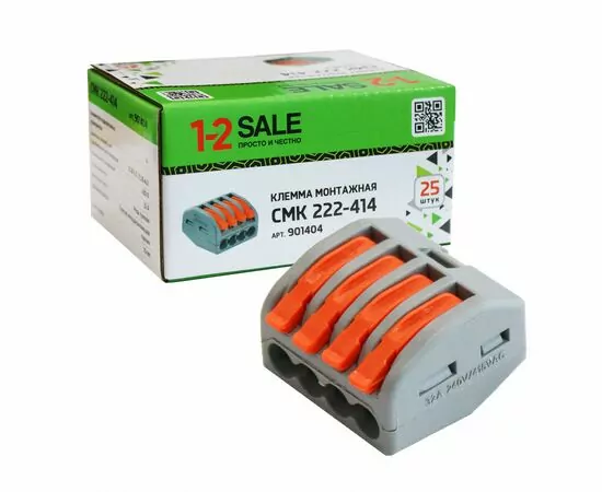 901404 - 1-2.sale клемма СМК 222-414 с рычагом 4х(0,08-2,5(4)мм2), 32А (уп.25шт, цена за шт) E1M 901404 (1)