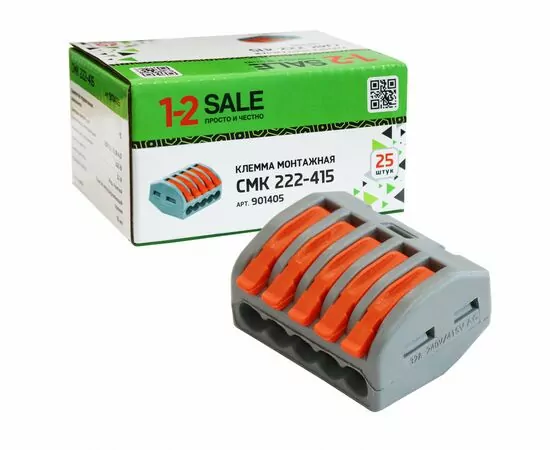 901405 - 1-2.sale клемма СМК 222-415 с рычагом 5х(0,08-2,5(4)мм2), 32А (уп.25шт, цена за шт) E1M 901405 (1)
