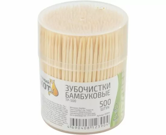911118 - Зубочистки деревянные (бамбук) 500шт TP-500 3914 Mallony (1)