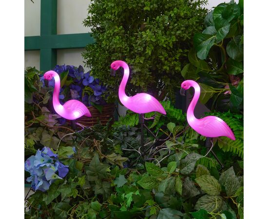 932147 - Uniel св-к на солн.батарее Фламинго 6LED 0,06W 4000K 4K 570x185x185 IP44 3 шт/уп пластик/розовый (1)