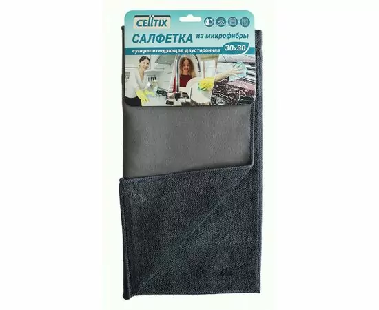 912235 - Салфетка из микрофибры 30*30см,500гр/м2,2-ух ст(иск замша+универсал),супервпит,микс,E1M/CELLTIX (1)