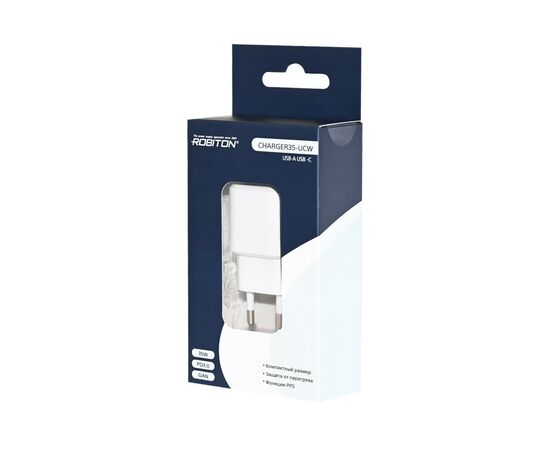 934183 - Сет. адаптер/зарядник/блок пит. 220V-5V Robiton Charger35-UCW5W 35W USB, type-C, черный, 19417 (1)