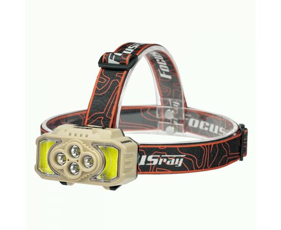 936799 - Focusray Фонарь налобный 1332 8LED акк.1.2Ah 6реж. красн.свет сенсор инд.заряда USB беж.бокс (1)