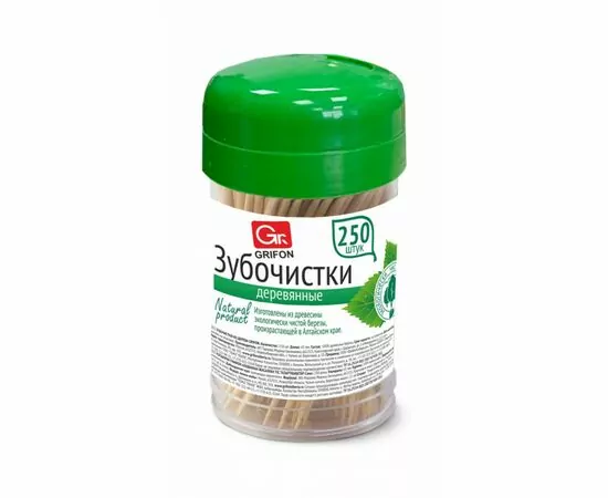 912250 - Зубочистки в баночке 250шт (кратно 20) береза, 400-546 GRIFON (1)