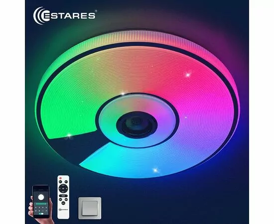 938079 - Estares св-к-люстра с муз.колонкой св/д SONG RGB 80W 480x75 (8000lm) 2K-4K-6K пульт бел. IP20 ДУ @ (1)