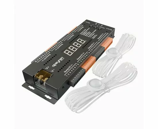 938228 - APEYRON Контроллер для лестницы 12V/24V 480/960W 32CH*1,5А IP20 199х63х22,5 4реж.10скор. черн 04-63 (1)