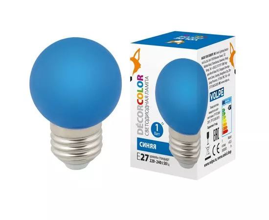 712905 - Лампа св/д Volpe шар G45 E27 1W синяя д/гирлянды Белт Лайт LED-G45-1W/BLUE/E27/FR/С (1)