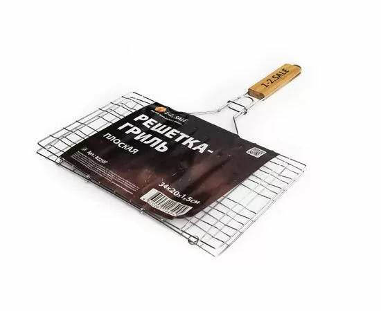 915179 - 1-2.SALE Решетка-гриль плоская 40*30*1,5см /дл.60см (4/2.8/1.8мм), хром.сталь/дер. (1)
