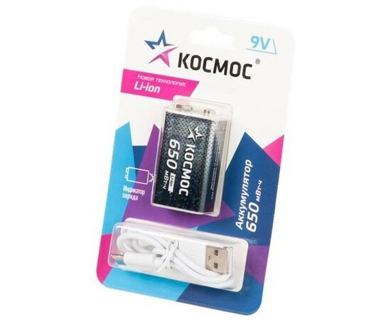 913544 - Ак-р Космос 6F22/Крона Li-ion 9V 650mWh (~500mAh) прямой заряд через USB-C BL1 KOCLi9V650mAh1BL (1)