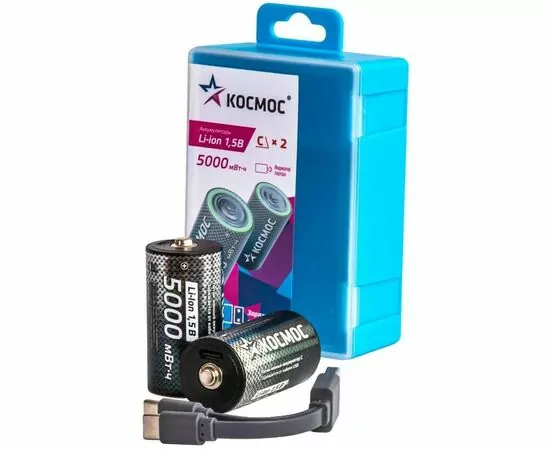 913550 - Ак-р Космос C/R14 Li-ion 1,5V 5000mWh (~3300mAh) USB-C 2BL KOCR14Li5000mWh2B (1)