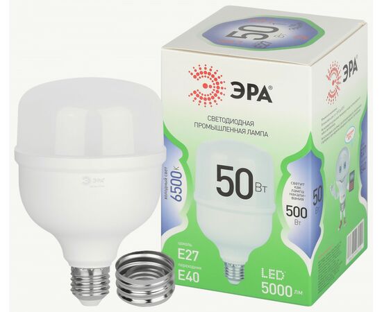 938780 - ЭРА GREEN LINE LED лампа св/д высокомощн. E27/Е40 50W(5000lm) 6500K 6K 105x175 67036 (1)