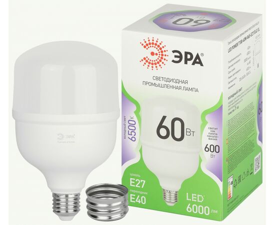938782 - ЭРА GREEN LINE LED лампа св/д высокомощн. E27/Е40 60W(6000lm) 6500K 6K 100x180 66980 (1)