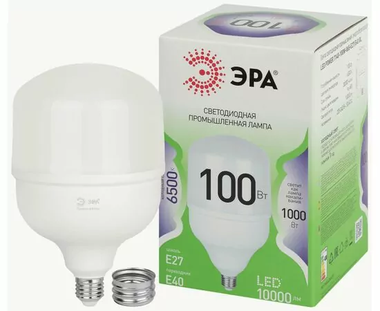 938786 - ЭРА GREEN LINE лампа св/д высокомощ E27/Е40 100W(10000lm) 6500K 6K 140x230 67055 (1)
