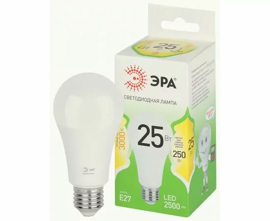 938803 - ЭРА GREEN LINE лампа св/д ЛОН E27 A60 25W(2500lm) 3000K 2K A60-25W-830-E27 GL 61x125 67087 (1)