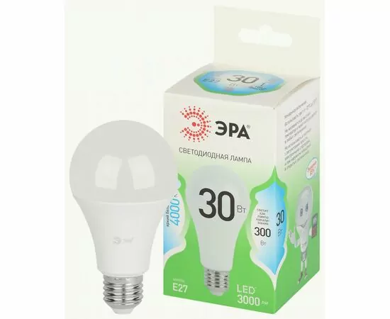 938810 - ЭРА GREEN LINE лампа св/д ЛОН E27 A65 30W(3000lm) 4000K 4K A65-30W-840-E27 GL 70x160 67144 (1)