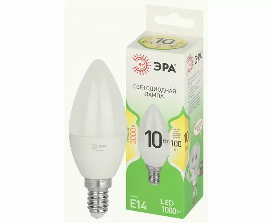 938812 - ЭРА GREEN LINE лампа св/д свеча E14 B35 10W(1000lm) 3000K 2K B35-10W-830-E14 GL 38x125 67108 (1)